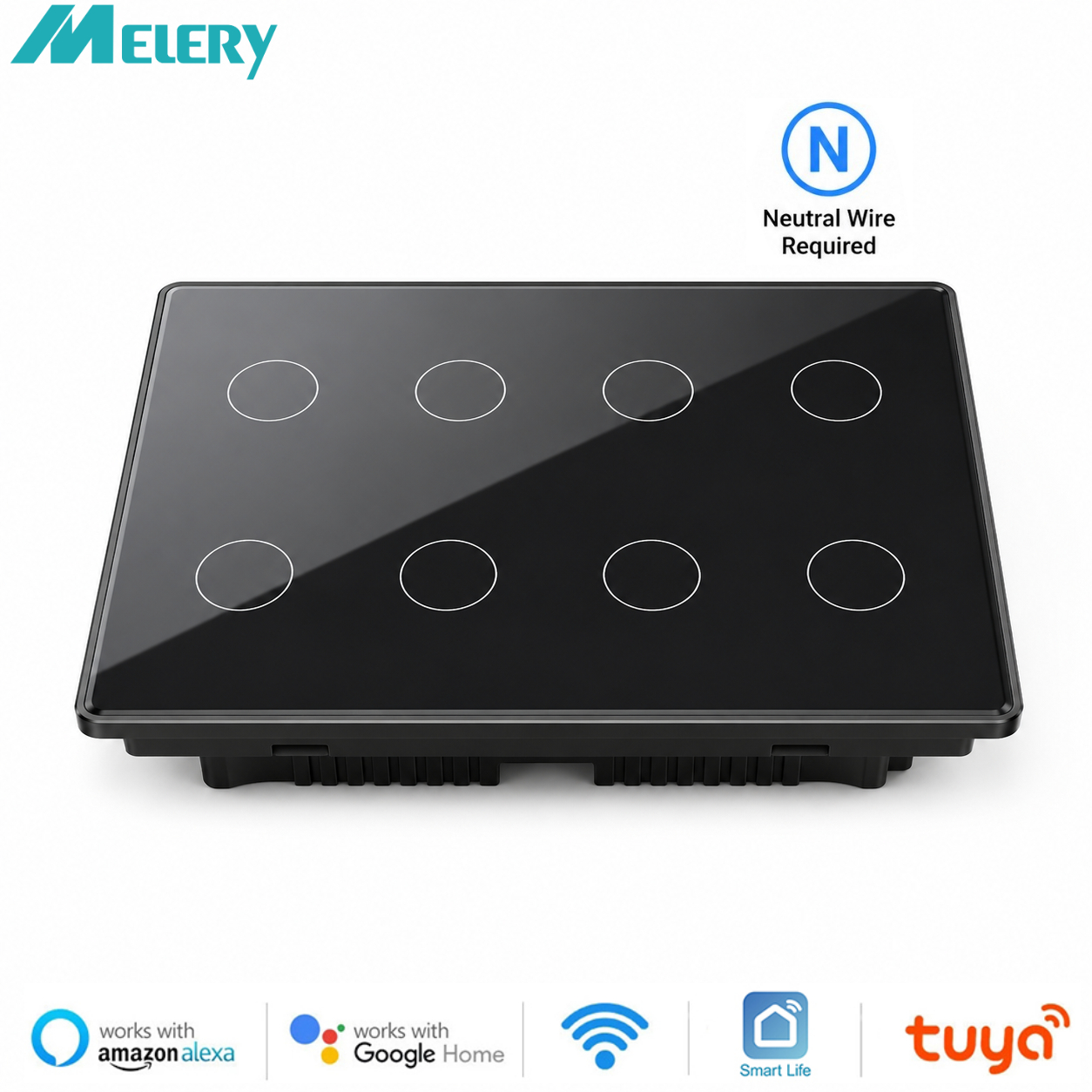 Melery 4x4 ブラジル Tuya WiFi スマートスイッチ、AC110-220V タッチセンサーパネル 4/6/8 ギャングライトスイッチ Alexa Google Home によるアプリ制御