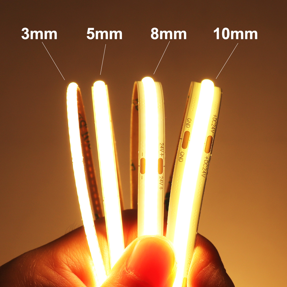 3 ミリメートル 5 ミリメートル COB LED ストリップ 12V 24V 調光可能 3000K 4000K 6000K 高密度柔軟な LED ライト家の装飾用 RA90 LED ストリップライト