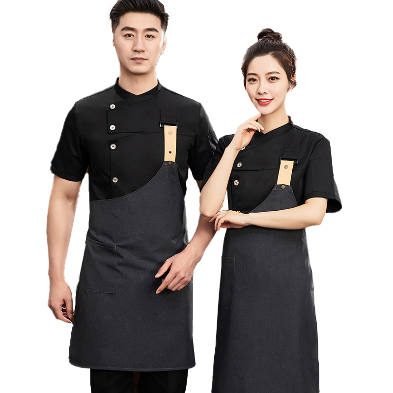 シェフ制服エプロン付き 2 ピースフードサービスオーバーオールベーカリーカフェウェイターの制服レストランタピオカティーショップウェイター作業スーツ
