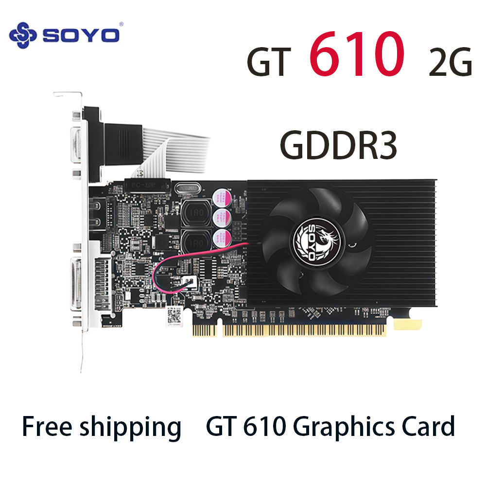 SOYO グラフィックカード NVIDIA GeForce GT 610 2G GDDR3 64bit HDMI*1 DVI*1 VGA*1 デスクトップゲーミングコンピュータ用ビデオカード