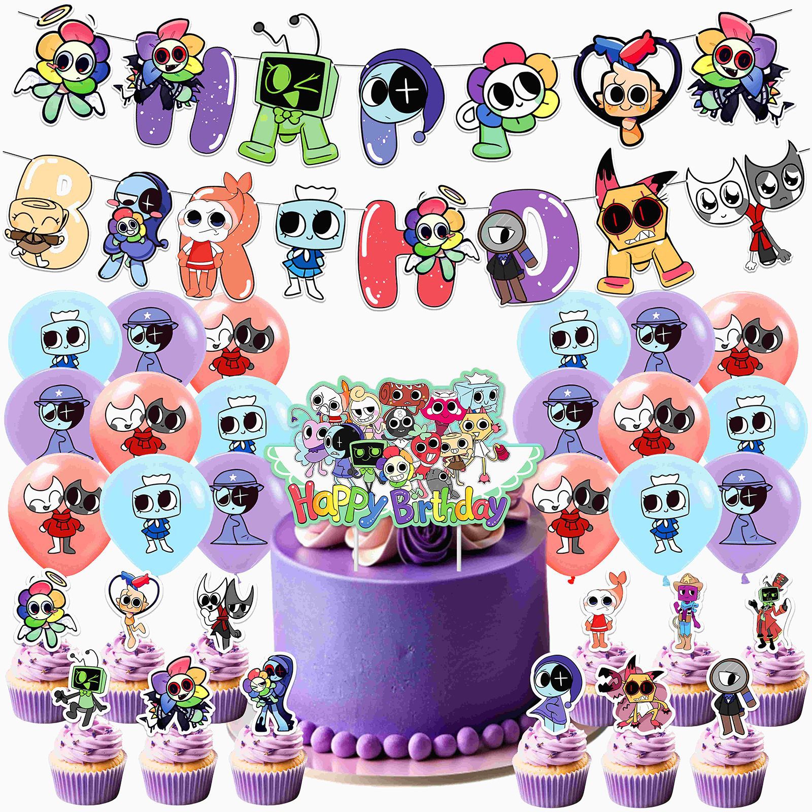 Dandy's World かわいいダンディホラーゲームパーティー用品デコレーションバルーンバナーケーキトッパー子供子供ギフト誕生日シャワー