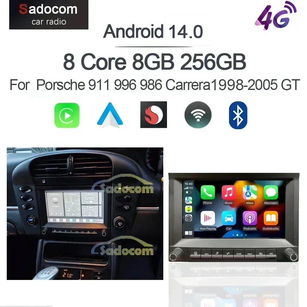 CarPlay 7' 2 DIN Android 14.0 車 DVD プレーヤー 8 コア 4 ギガバイト DSP マルチメディア GPS オートラジオ ポルシェ 911 996 986 ケイマン ボクスター用