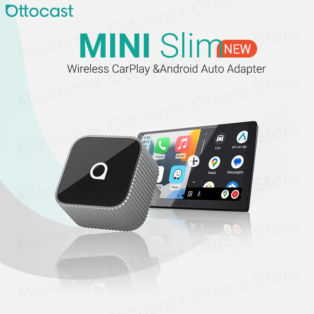 OTTOCAST ミニスリムキューブワイヤレス CarPlay Android 自動アダプタ 2 で 1 USB AI カーアクセサリー VW Haval アウディ起亜ポルシェレクサス
