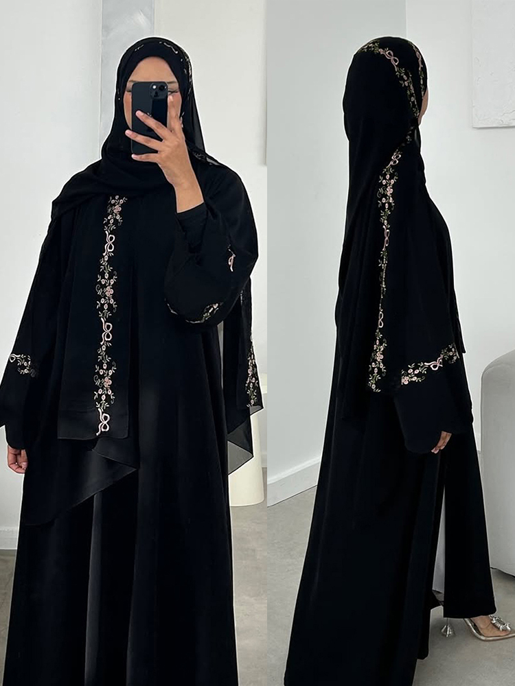 イード女性アバヤ刺繍カーディガンラマダンオープンドレスイスラム教徒ハラビヤドバイ Vestidos ラルゴスパーティーアラブロングローブカフタン 2026