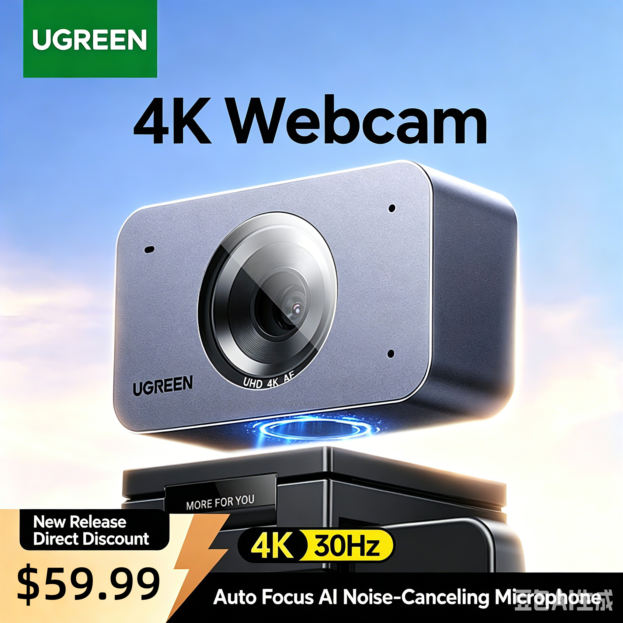 UGREEN 4K UHD マイク内蔵、ビデオ会議、ストリーミング、オンラインクラス Web カメラ用