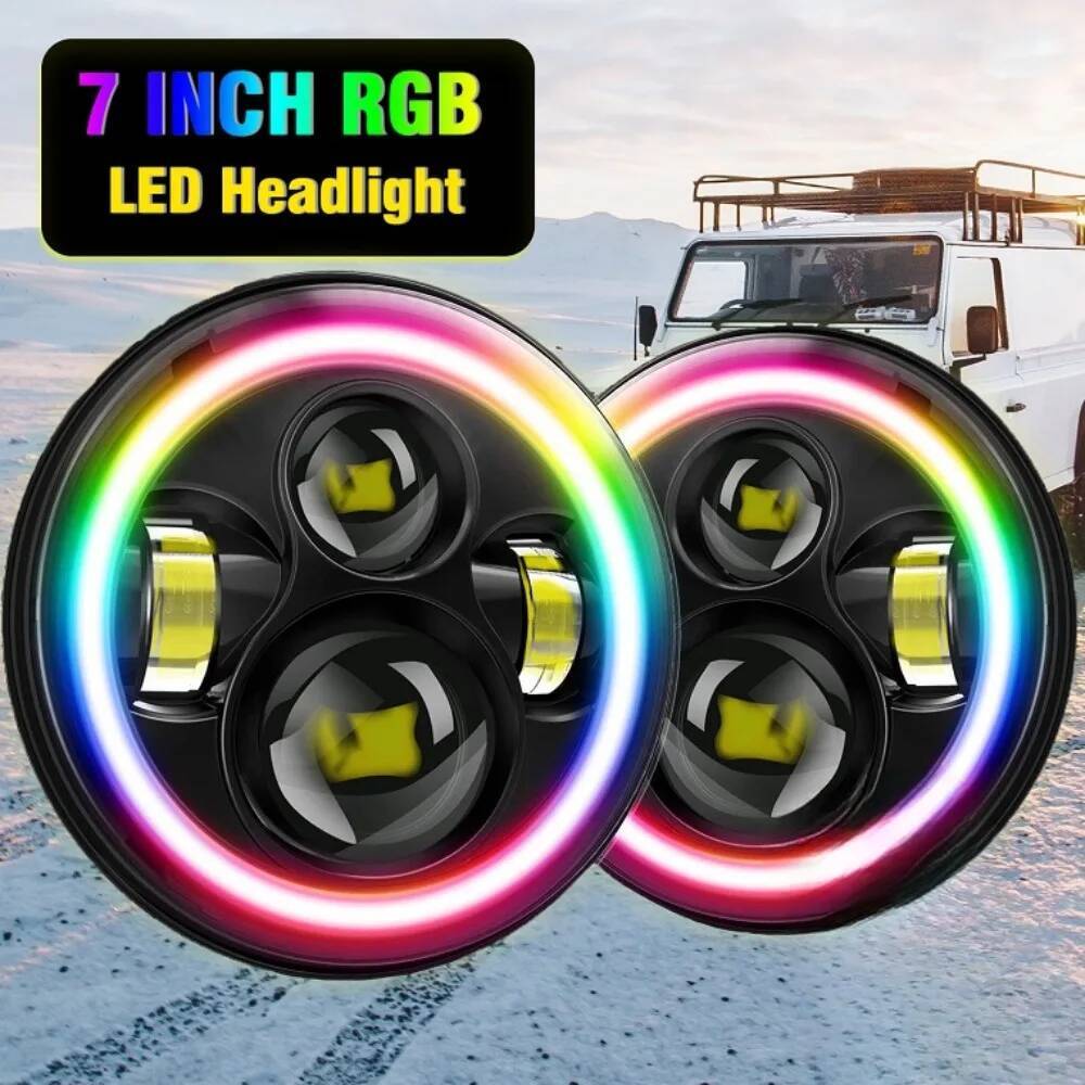 7 インチラウンド LED ヘッドライト車 RGB エンジェルアイズオフロード H4 日中ランニングヘッドランプ補助フォグライトラングラーハーレー Jk