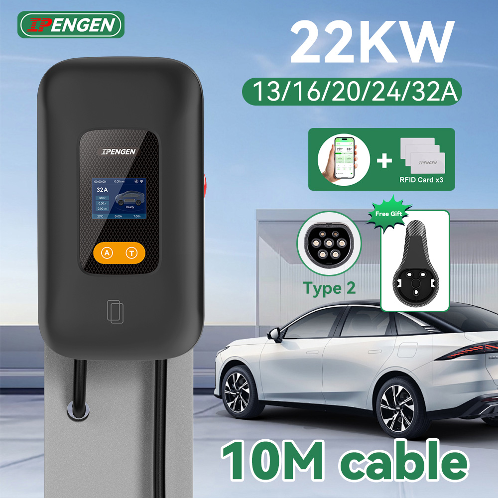 IPENGEN 22KW EV 充電器ウォールボックス タイプ 2 10 メートルケーブル 13-32A 調整可能な電流アプリ