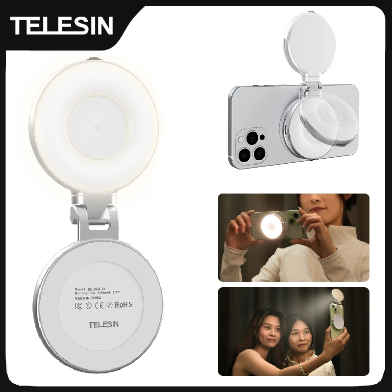 TELESIN スマートフォン磁気フィルライトミニ自撮りライト 3 モード調整可能な明るさ Iphone XIAOMI HUAWEI SAMSUNG 電話用