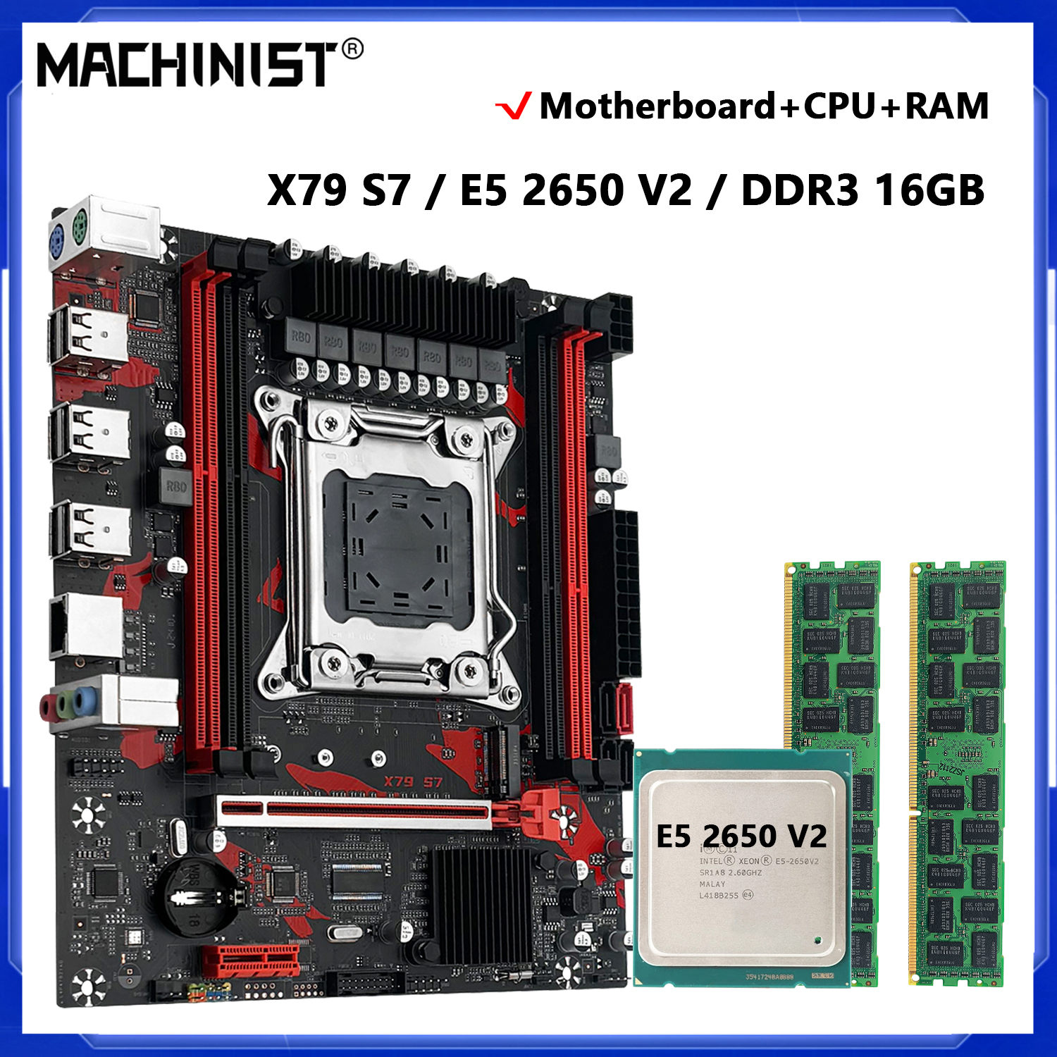 MACHINIST X79 S7 マザーボード、オプションの Xeon E5 2650 V2 CPU LGA 2011 プロセッサーおよび DDR3 16G メモリ RAM キットセット NVME M.2
