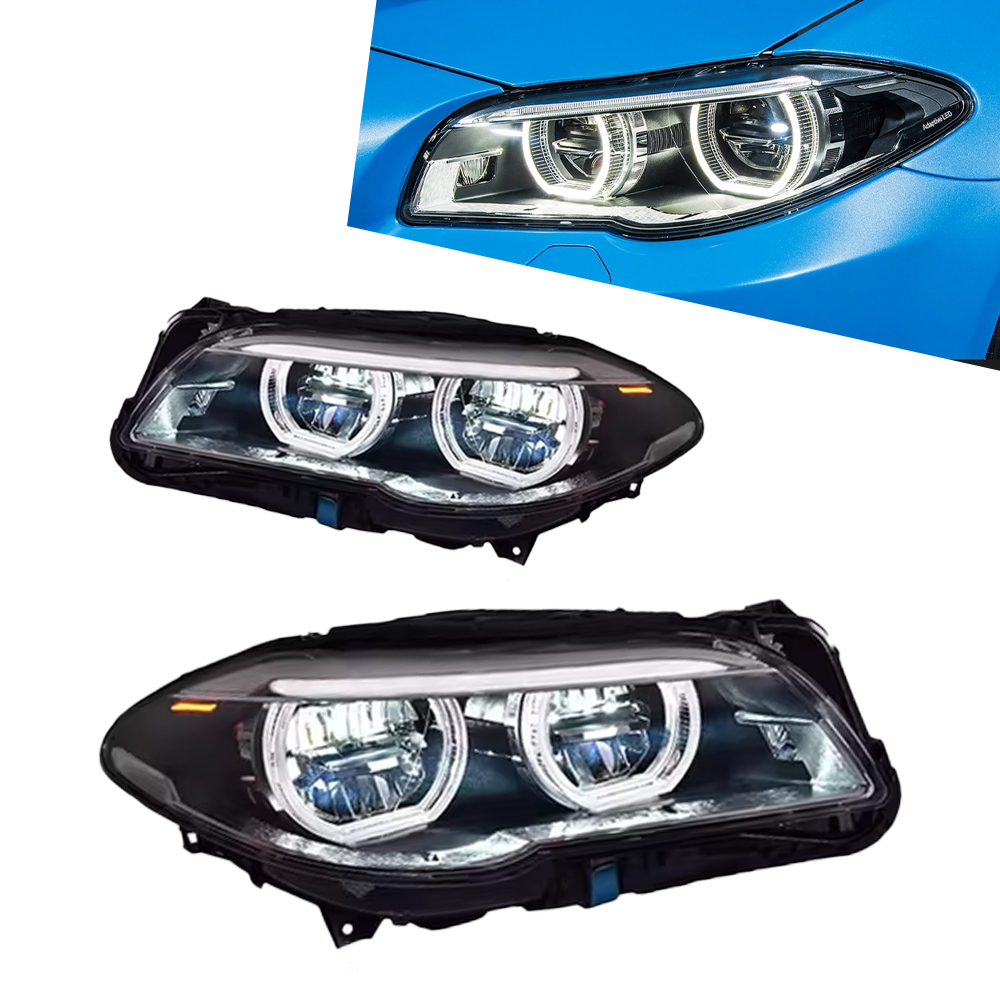 TYPY LED エンジェルアイズ ヘッドライトアセンブリ BMW 5 シリーズ F10 F18 520i 525i 530i 2011-2017 デュアルレンズ ホワイト ハロー DRL デイランニングライト シーケンシャル ダイナミック ターンシグナル プラグアンドプレイ Canbus エラーなし 車用