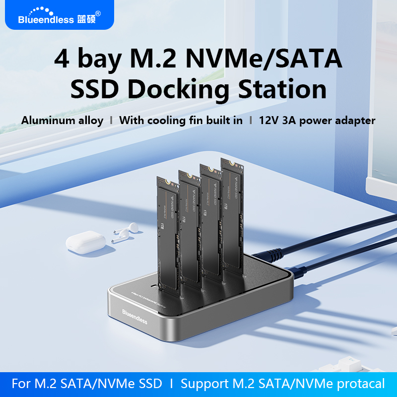Blueendless 4 ベイ M.2 NVMe/SATA SSD ドッキング ステーション タイプ C USB3.1 10Gbps m2 NVME PCie SATA ngff デュアル プロトコル アルミニウム SSD ケース
