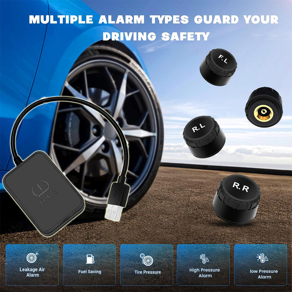 USB Android 車 TPMS ワイヤレス伝送タイヤ空気圧監視システム Android ナビゲーション TPMS 4 センサー警報システム