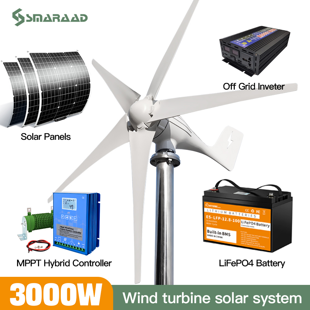 3000 ワット風力 Turbie 発電機 12V 24V 48V 無料 MPPT コントローラ付き PV ソーラーパネルオフグリッドシステムフリーエネルギー 220V 家庭用