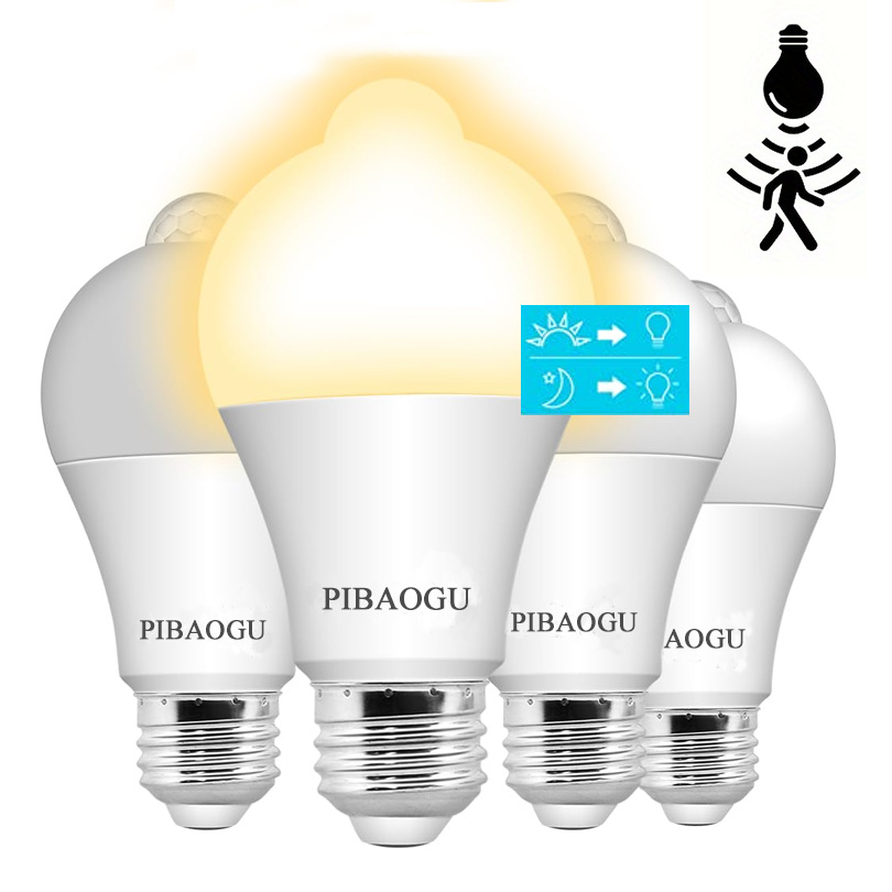 4 個 E27 PIR モーションセンサー LED 電球 6 ワット 9 ワット 12 ワット夕暮れ夜明け LED 電球 110 V 220 V 夜間作業自宅階段廊下寝室