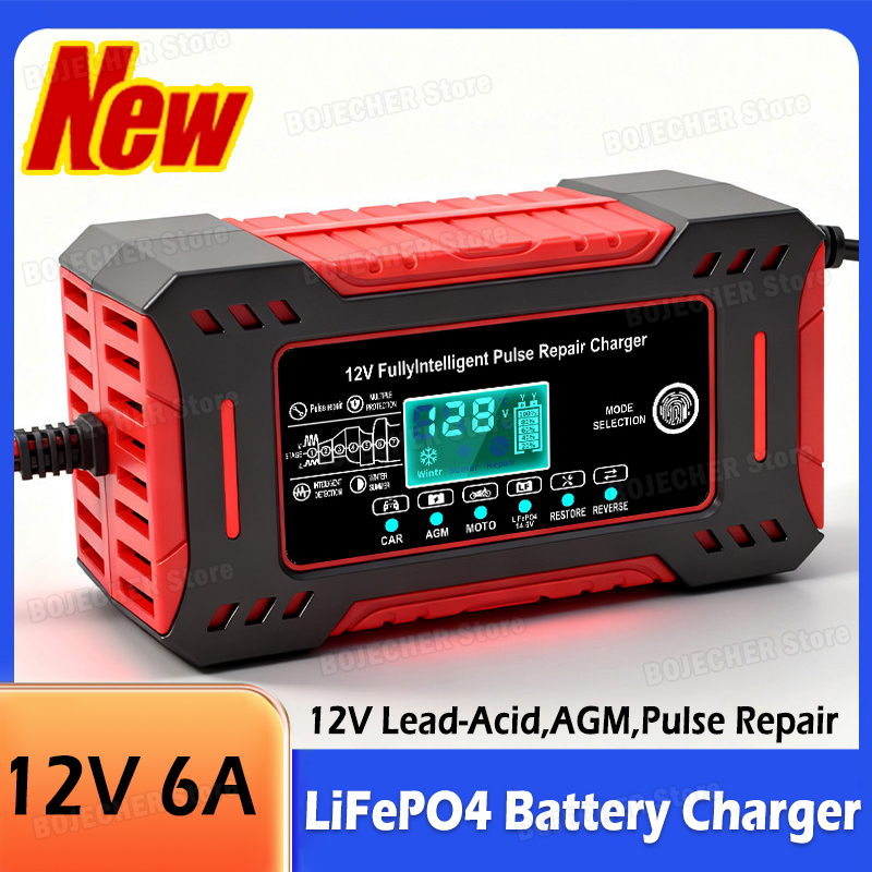 14.6V 6A LiFePO4 バッテリー充電器 LCD ディスプレイ 12V 6A 最大スマートパルス修理バッテリー充電器車モト鉛酸 AGM 電池