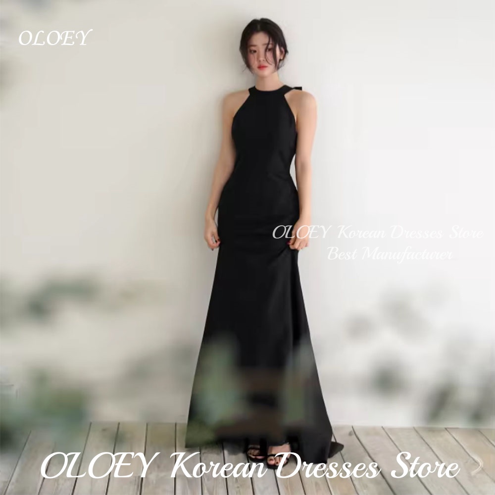 OLOEY ブラック エレガント バックレス 韓国イブニング ドレス ホルター ノースリーブ カスタマイズされた ウェディング スナップ ドレス マキシレングス パーティー ドレス