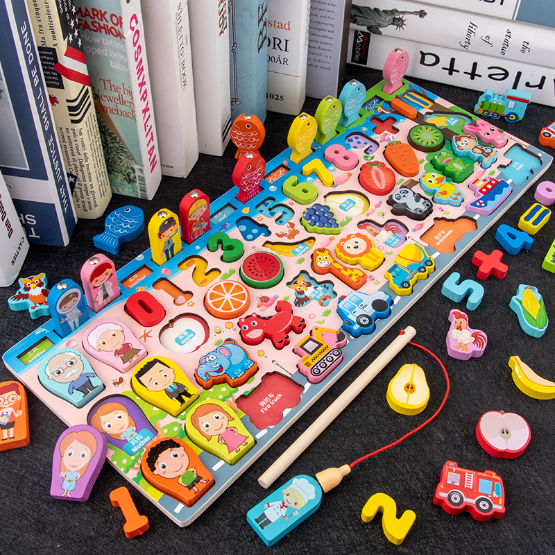 3D 幼児教育玩具木製モンテッソーリ算術磁気釣りデジタル形状マッチングビルディングブロックおもちゃ