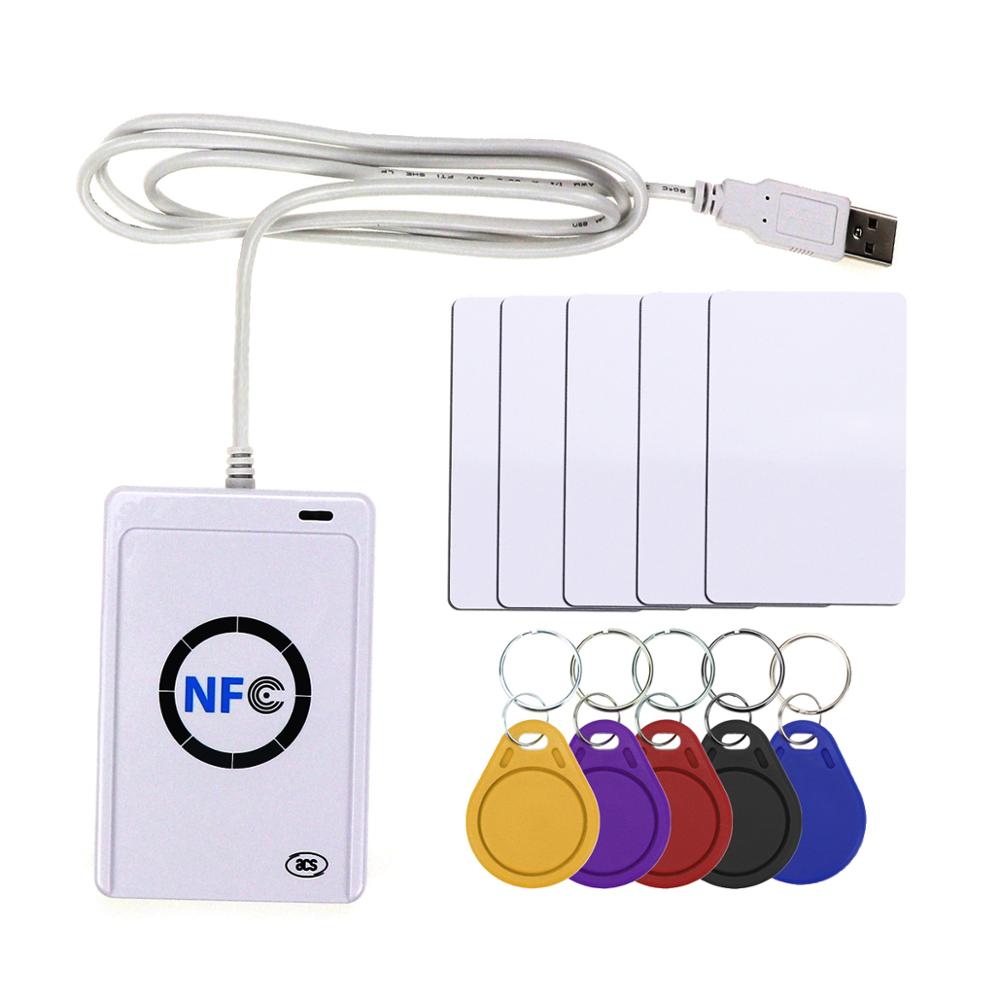 NFC リーダー USB ACR122U 非接触スマート ic カードとライター rfid コピー機コピー機デュプリケーター 5 個 UID 変更可能なタグキーフォブ