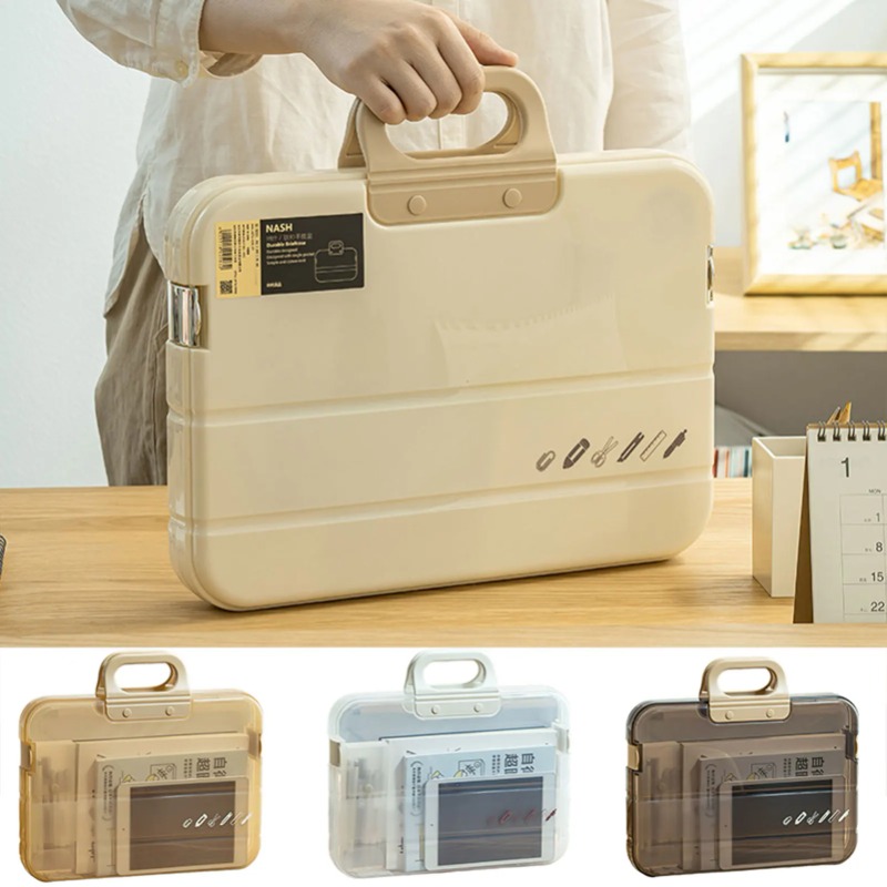 A4プラスチックファイルフォルダー、ロックハンドル付きポータブルボックスファイル、防水ファイリング用品ペンケース、多目的ドキュメントバッグ