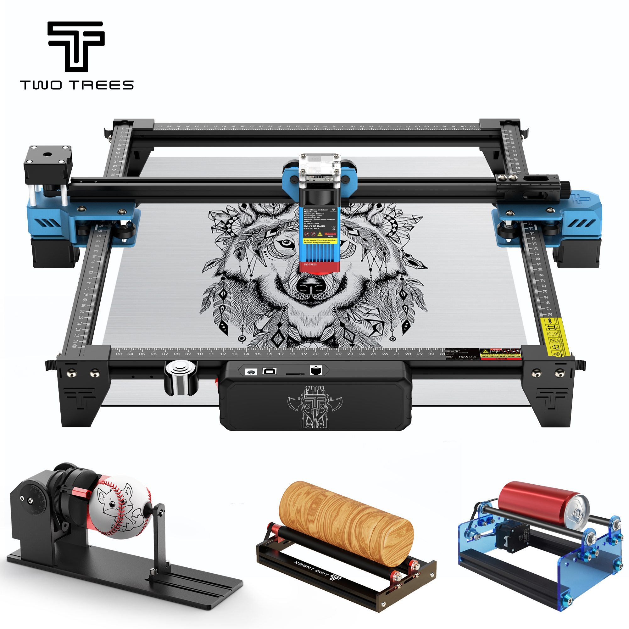 Twotrees 40 ワット/80 ワットレーザー彫刻機 TTS-55 プロ/TTS-10 プロ Y 軸ロータリーローラー付き木製 MDF アクリル金属レーザー彫刻機