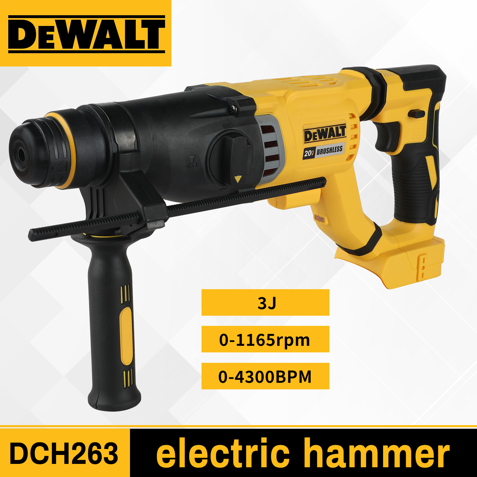 DEWALT DCH263 20V ブラシレスワイヤレスハンマー SDS ハンドル D ロータリー電気ハンマーコンクリート壁ドリル穴電動工具