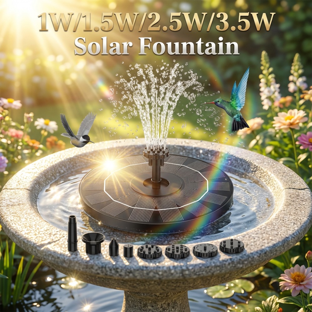 3.5W ソーラーバードバス噴水ポンプ、6 つのノズル付き DIY 庭の池プールの水機能、理想的な屋外景観アクセサリー