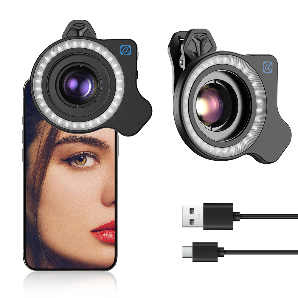 APEXEL 新しいマクロレンズフィルライト、APEXEL マクロレンズ写真撮影用の高出力 45 ライトモードを備えたカメラレンズリングライト