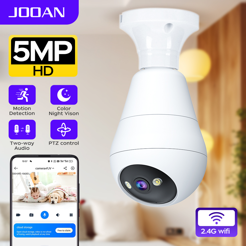 JOOAN 5MP E27 電球 Wifi カメラ屋内自動追跡ナイトビジョンセキュリティカメラ双方向オーディオ監視 IP カメラ