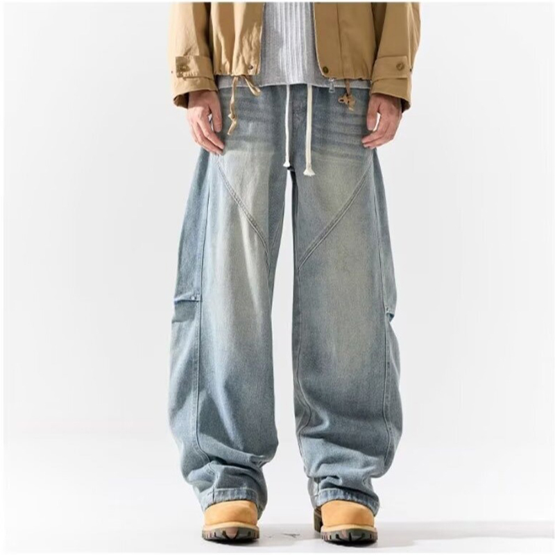 ヴィンテージ男性ストレートレッグアメリカンスタイルデニムパンツ男性ファッション多用途だぶだぶワイドレッグブーツカットジーンズホット販売ズボン