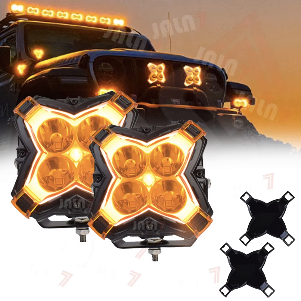 JALN7 LED スポットライトポッド 4 インチオフロード走行高級補助ライト HALO ホワイトカバーイエロー 2026 デザイン