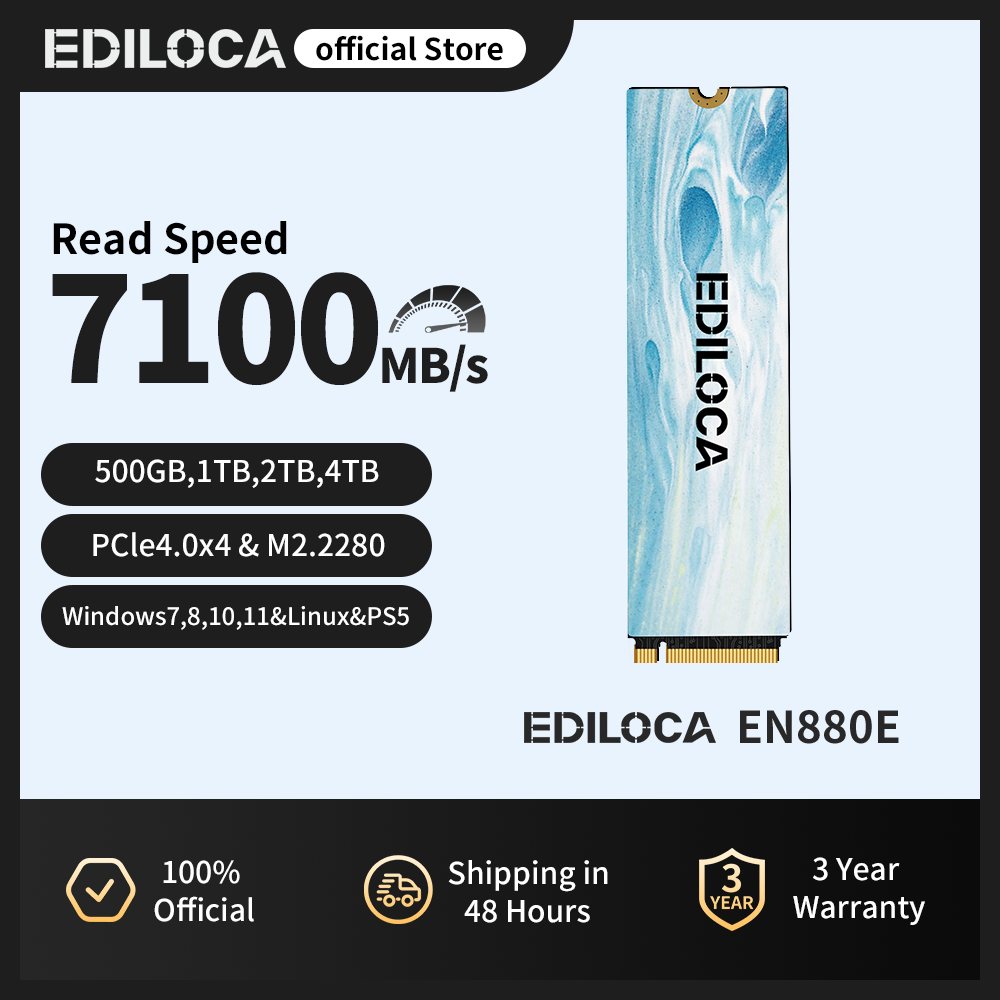 EN880E M.2 SSD 1TB NVMe SSD M2 2280 PCIe Gen 4.0x4 読み取り最大 7100MB/s ラップトップ デスクトップ PS5 用内蔵ソリッド ステート ドライブ