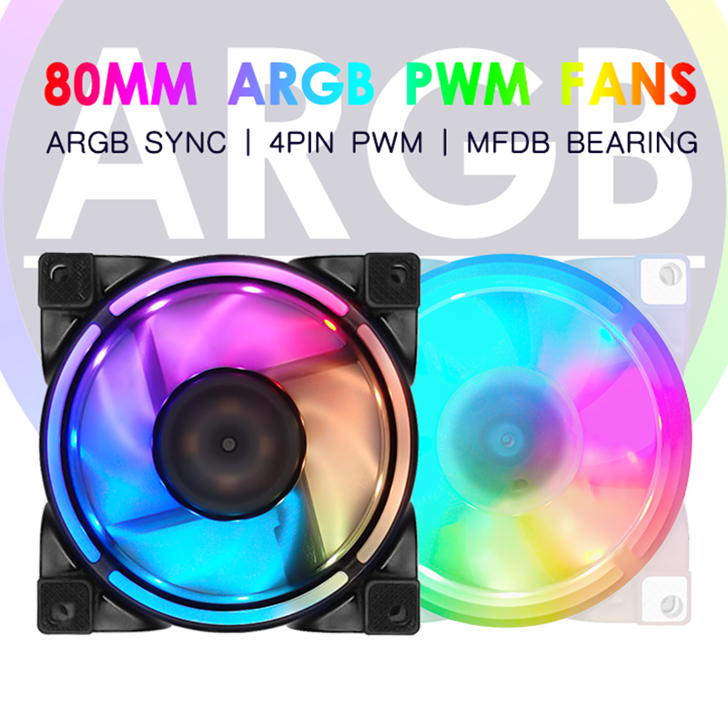 JUMPEAK 8025 80mm コンピューターケースファン 磁気ベアリング ARGB同期 4ピンPWM 8cm PC冷却システム CPUラジエータークーラー RGBファン