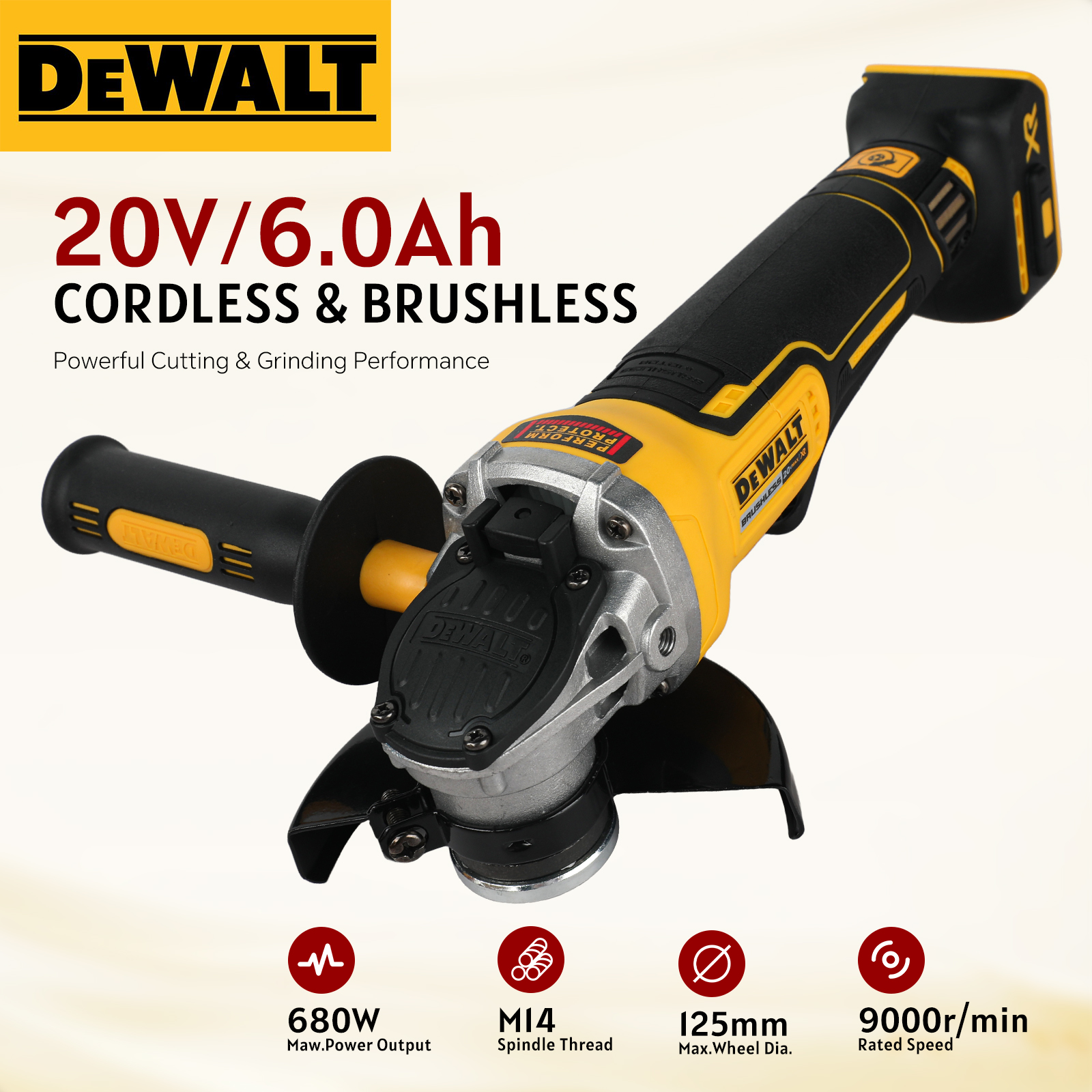 DEWALT DCG405 125 ミリメートルフラットヘッドアングルグラインダー 18V ブラシレスベアツール金属切断木材研削用