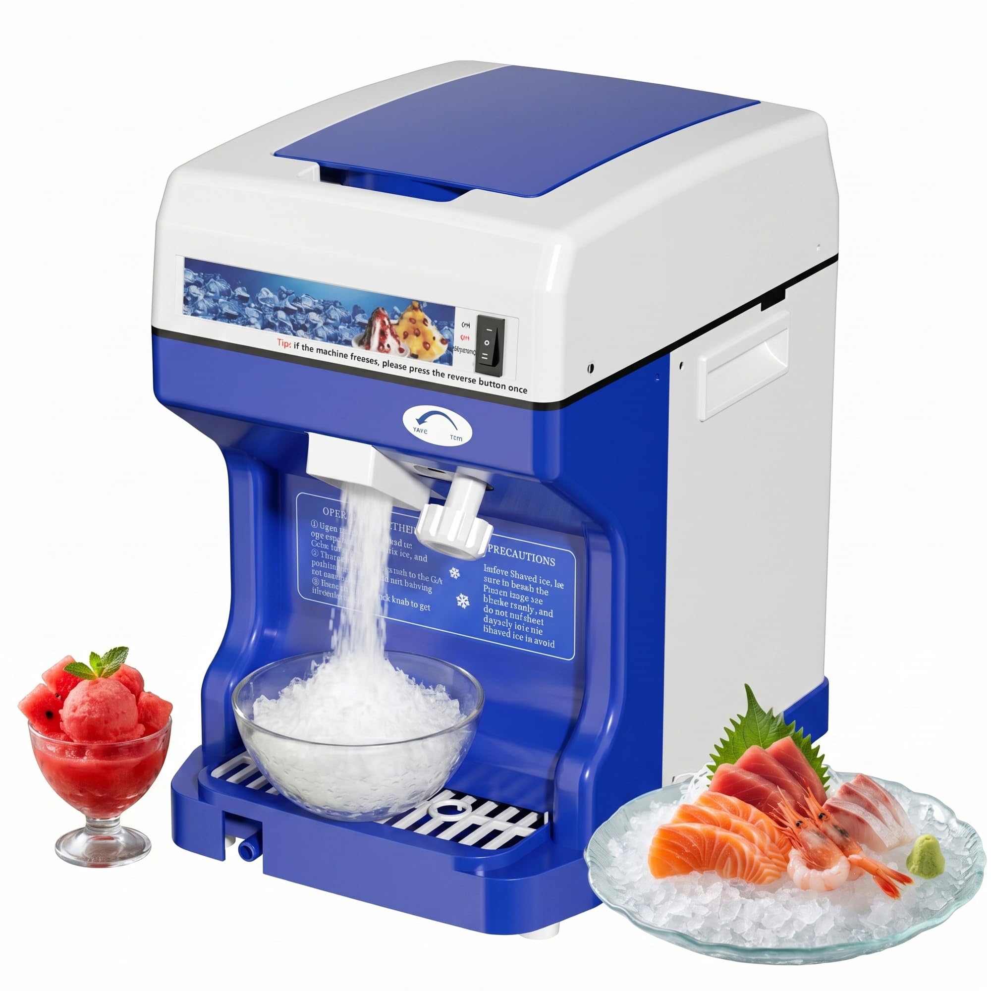 業務用かき氷メーカー、8L大型ホッパー付き300ポンド/時間電動アイスシェーバーマシン、1500RPMステンレススチールスノーコーンメーカー