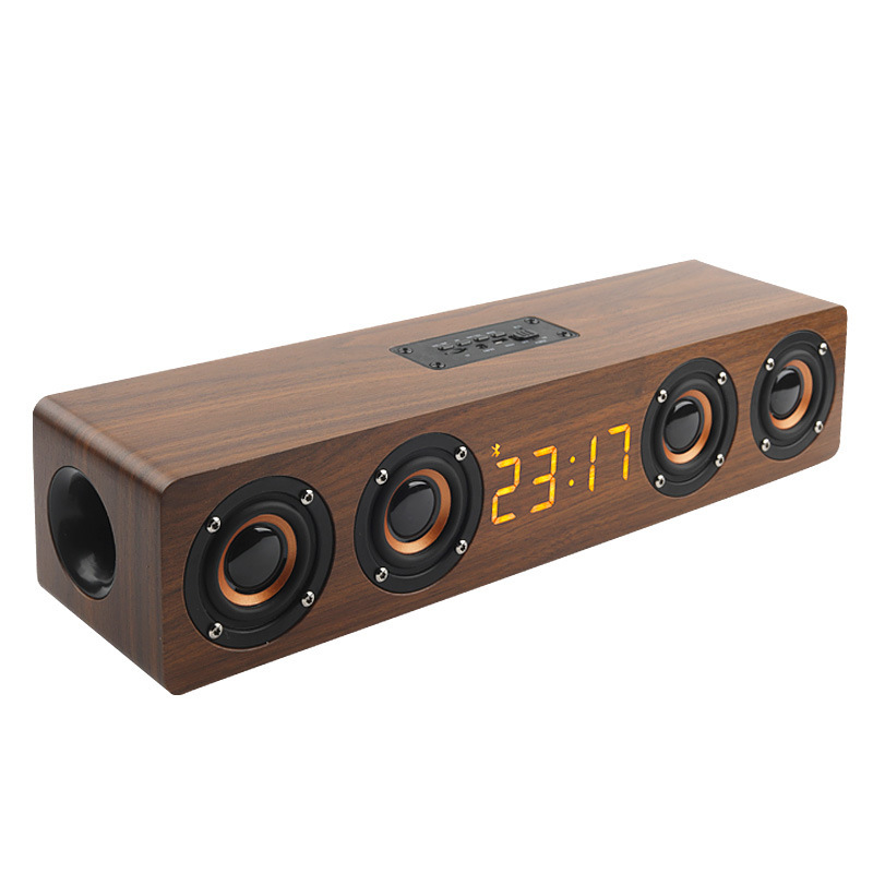 W8C 12 ワット木製 Bluetooth スピーカー 4 スピーカー付き 52 ミリメートル直径 TF カード再生 3.5 ミリメートル AUX オーディオ入力 FM ラジオ時計