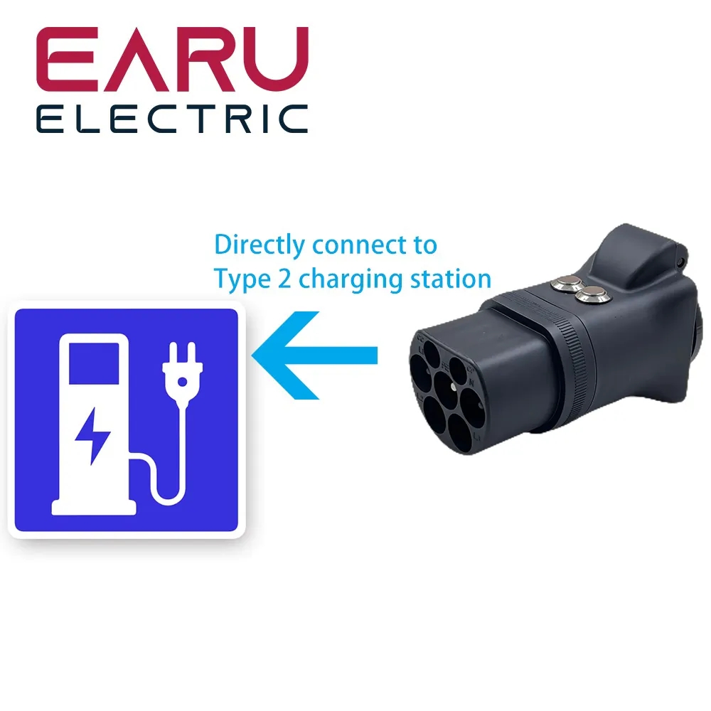 スイッチ付き新しいポータブル 220V タイプ 2 オスプラグに Schuko ソケット EV 充電アダプタ EV 充電器 EV コネクタ