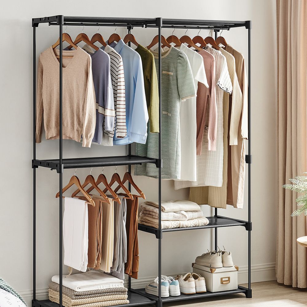 Clothes Rack, Closet Rack For Hanging Clothes, Wardrobe With 3 Hanging Rods And Shelves, 16.9 X 54.3 X 71.7 Inc