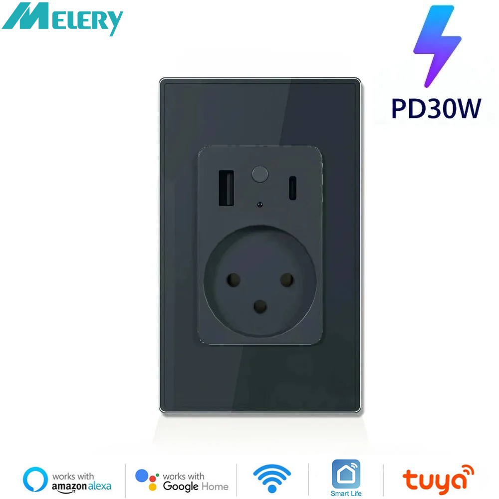 Melery Tuya Wifi スマート イスラエル ウォール ソケット USB タイプ C PD 30W 電源コンセント iPhone EU プラグ リモート by Alexa Google Home