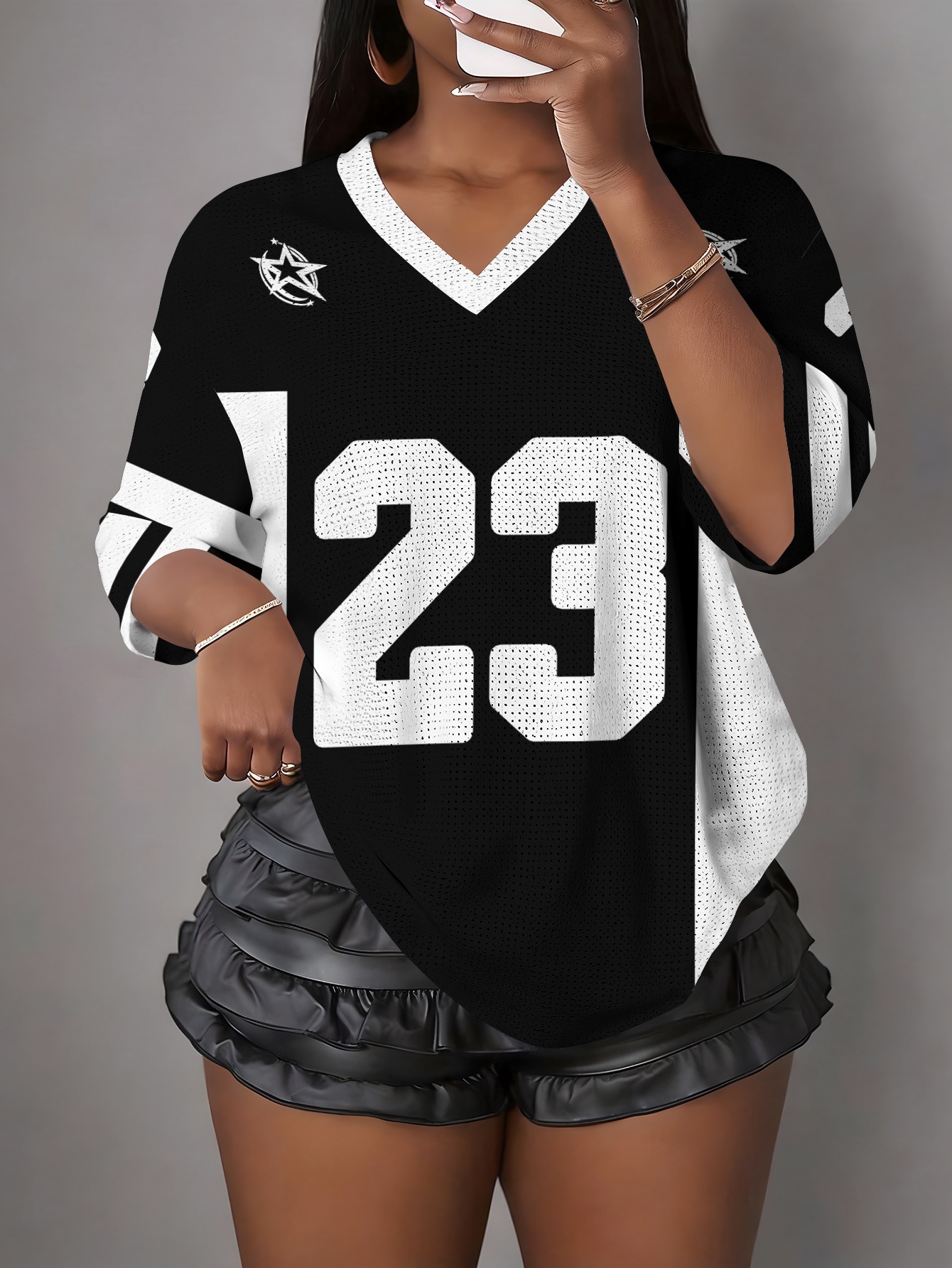女性の NO.23 プリント V ネック半袖 Tシャツ夏グラフィック Tシャツ野球ジャージプラスサイズスポーツ Tシャツ
