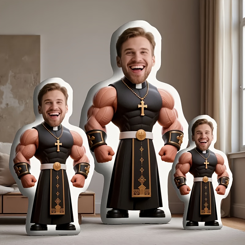 男性用パーソナライズされたカスタムマッスルぬいぐるみ枕 - カスタムフォトデザイン、ゴールデンチェーン付き筋肉ボディ - バレンタイン、クリスマス、