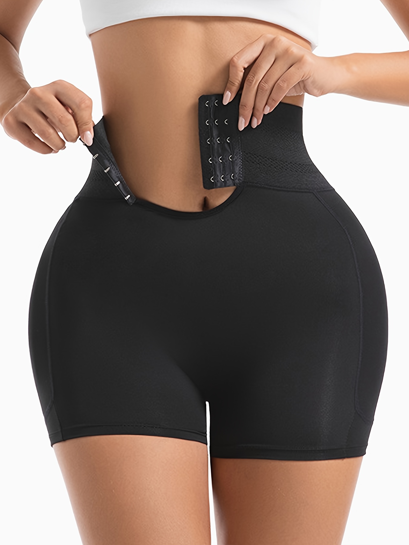 女性用パッド入りバットリフターボディシェイパー、スポンジパッド4個付き、おなかコントロールシェイプウェアショーツ、ウエストニッパーとフック留め付き