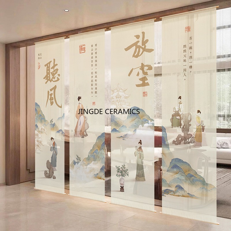 中国の背景布1枚、屋外中庭カーテン、茶室吊り下げ布、家の装飾、フック、パーティションを除く