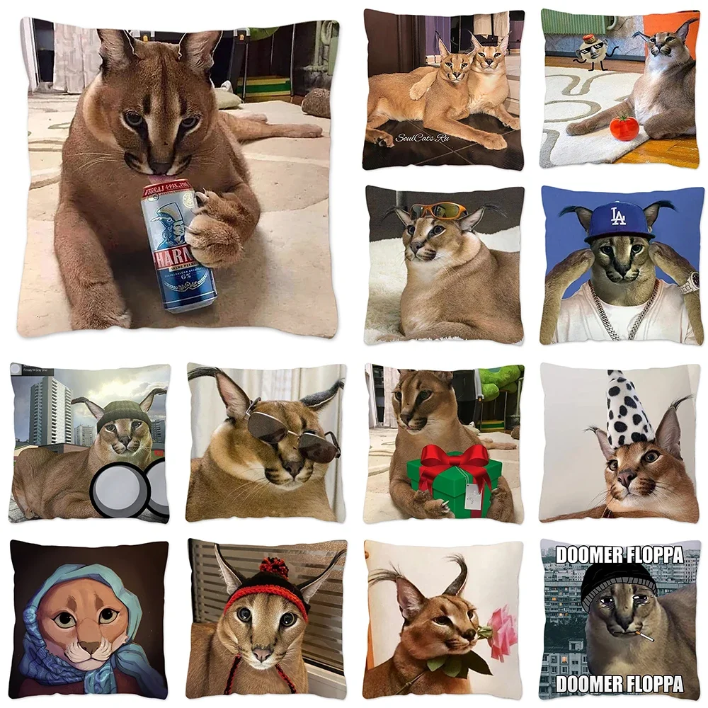 Cute Floppa Meme Pillow Case 45x45 Home Decor Dakimakura Funny Caracal Cat Throw Pillow Cover for Living Room Housse De Coussin