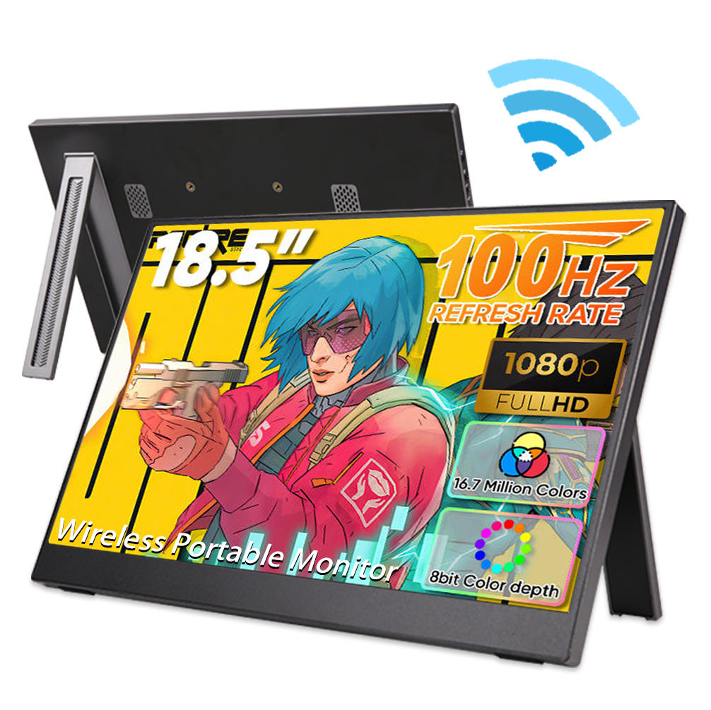 AHXJKA 18.5 インチ 100Hz ワイヤレス投影モニター自動回転ポータブルディスプレイラップトップ Mac と電話 WiFi 投影用