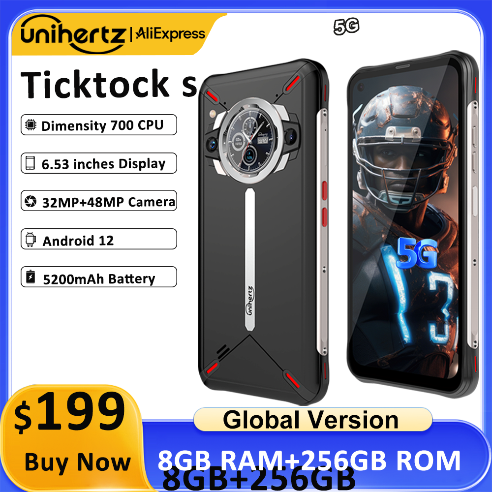 Unihertz Ticktock-S スリム頑丈な 5 グラムスマートフォン 8 ギガバイト 256 ギガバイトの携帯電話 5200 mAh デュアルスクリーン携帯電話 64MP カメラ寸法 700