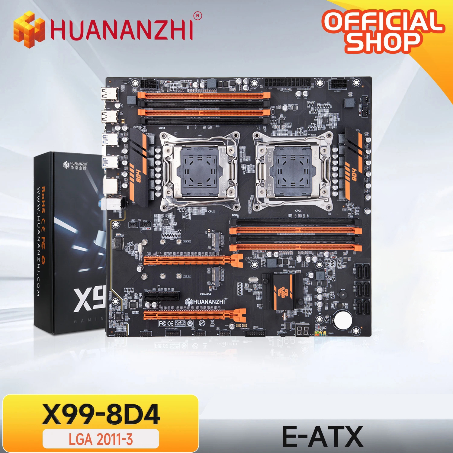 Huanazhi X99 8D4 デュアル CPU マザーボード LGA 2011-3 サポート XEON E5 2666 2680 2695 2690 V3 V4 8 * DDR4 メモリ NVME M.2 E-ATX C612