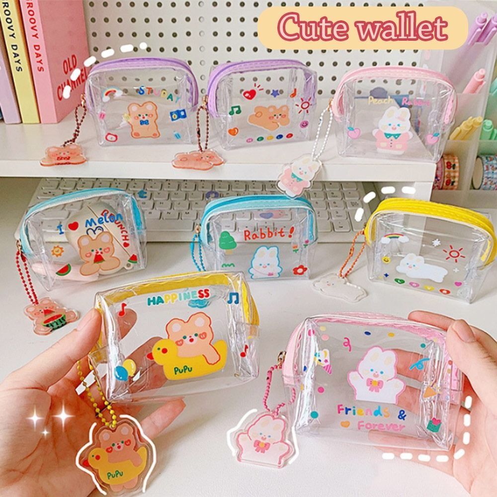 2 個ミニジッパーポーチ収納袋素敵な漫画ゼリー財布化粧品袋小銭入れジッパー PVC 透明小銭入れ