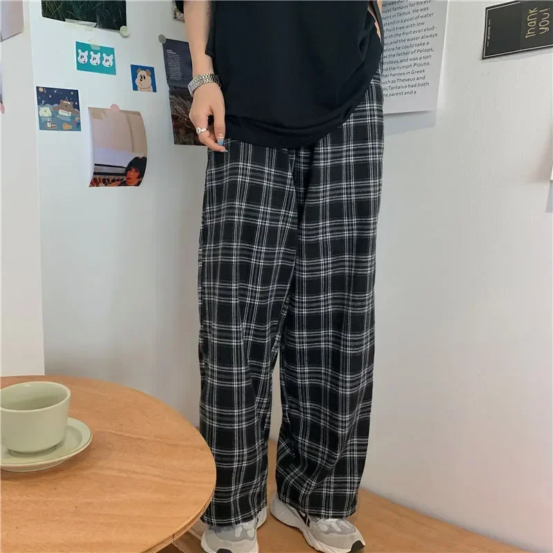夏/冬のチェック柄パンツ男性 S-3XL カジュアルストレートズボン男性/女性原宿ヒップホップパンツ