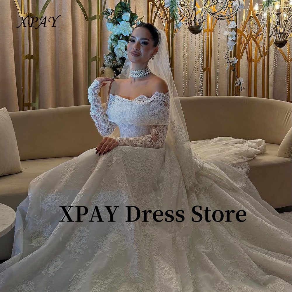 XPAY エレガントなオフショルダーレースのウェディングドレス長袖教会フォーマル花嫁ドレスドバイ女性 Vestidos デ noiva カスタマイズ