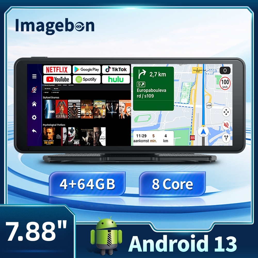 7.88 インチ Imagebon Android 13 車 DVR 5GWiFi ワイヤレス CarPlay Android 自動ダッシュカム Bluetooth オーディオ U ディスクダッシュボードビデオレコーダー